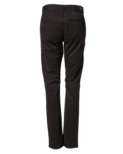 Sun68 Dark Brown Cotton Stretch Straight Mid Waist Trouser Pants