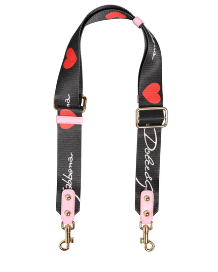 Dolce & Gabbana Strap Black Pink Canvas Heart Logo Bag Accessory Shoulder