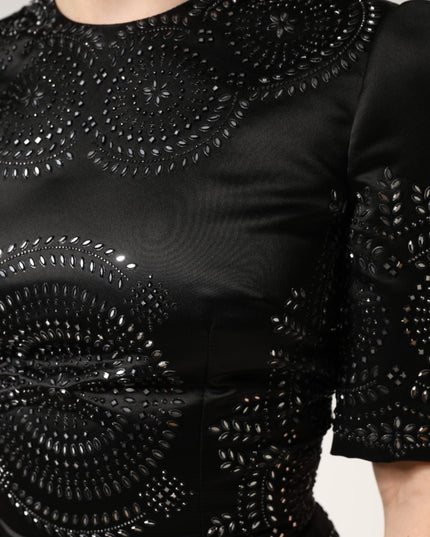 Dolce & Gabbana Black Embellished Short Sleeve Sheath Dress