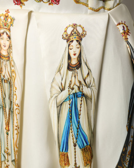 Dolce & Gabbana Beige Madonne Print Silk Short Sleeve Dress