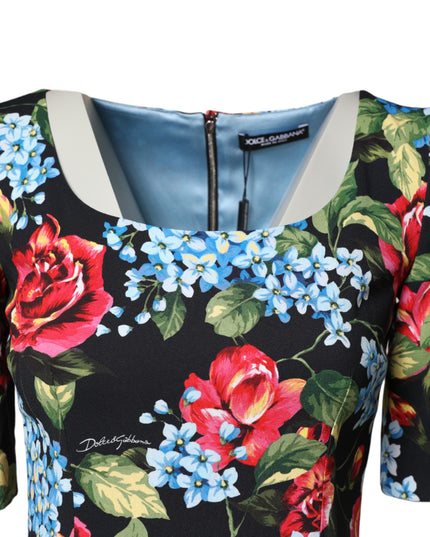 Dolce & Gabbana Black Floral Print Viscose Sheath Midi Dress