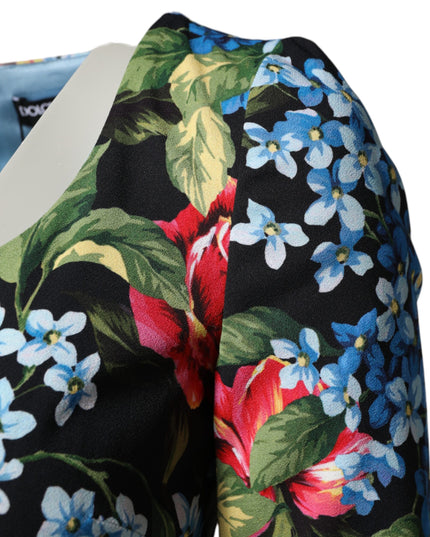 Dolce & Gabbana Black Floral Print Viscose Sheath Midi Dress
