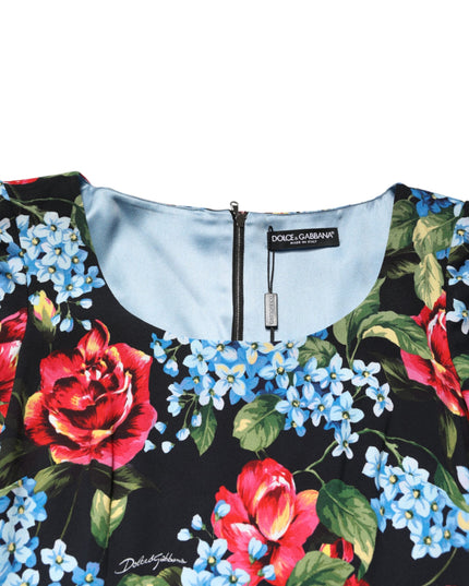 Dolce & Gabbana Black Floral Print Viscose Sheath Midi Dress