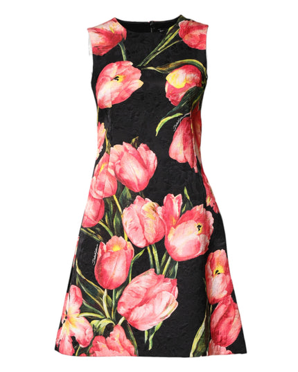 Dolce & Gabbana Black Floral Print Viscose A-line Mini  Dress