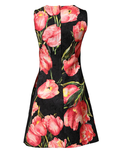 Dolce & Gabbana Black Floral Print Viscose A-line Mini  Dress