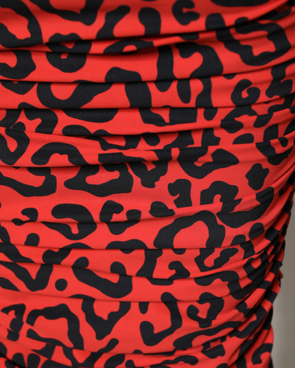 Dolce & Gabbana Red Leopard Print Nylon Sheath Midi Dress