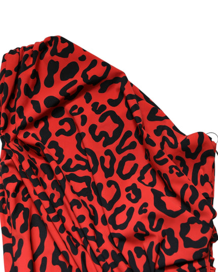 Dolce & Gabbana Red Leopard Print Nylon Sheath Midi Dress