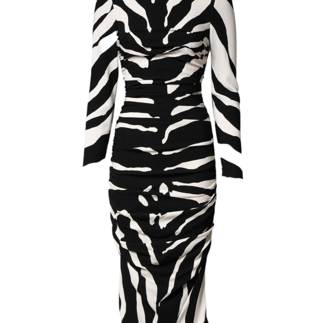 Dolce & Gabbana Black White Zebra Viscose Sheath Midi Dress