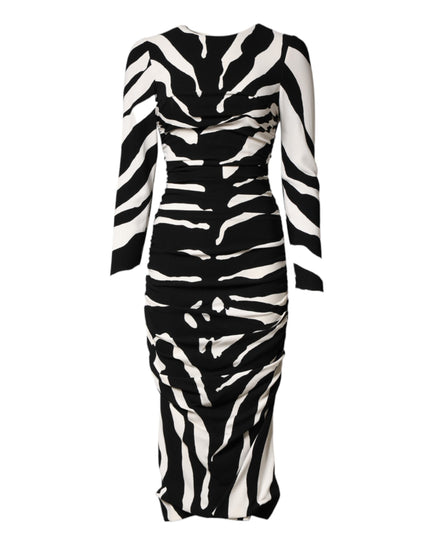 Dolce & Gabbana Black White Zebra Viscose Sheath Midi Dress