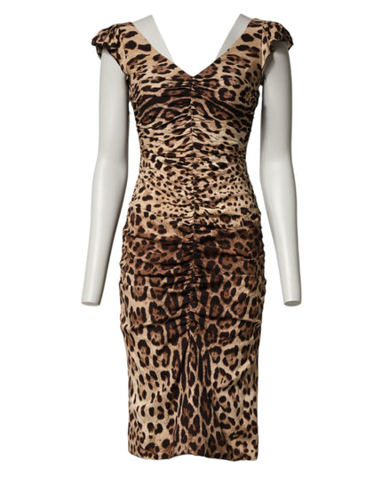 Dolce & Gabbana Brown Leopard Sleeveless Sheath Midi Dress