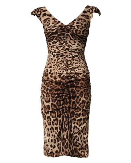 Dolce & Gabbana Brown Leopard Sleeveless Sheath Midi Dress