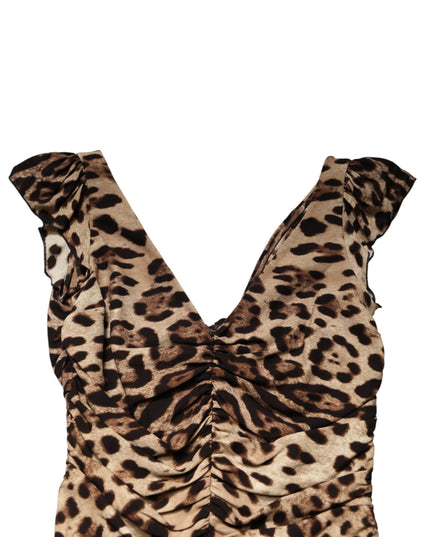 Dolce & Gabbana Brown Leopard Sleeveless Sheath Midi Dress