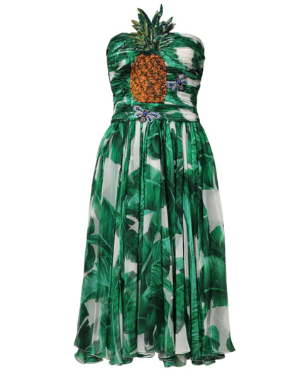Dolce & Gabbana Green Pineapple Embellished BananaLeaf Dress