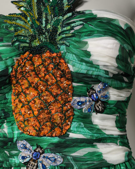 Dolce & Gabbana Green Pineapple Embellished BananaLeaf Dress