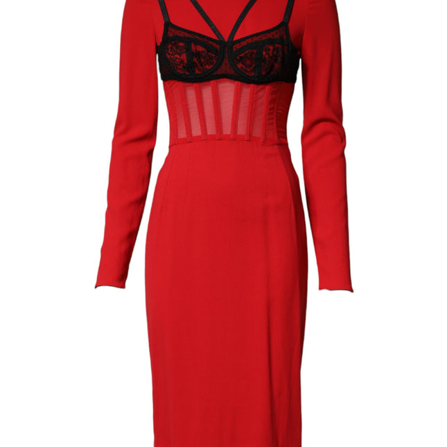 Dolce & Gabbana Black Red Contrasting Bra Cady Midi Dress