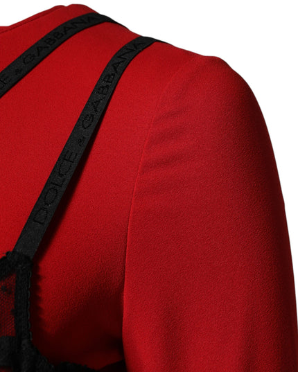 Dolce & Gabbana Black Red Contrasting Bra Cady Midi Dress