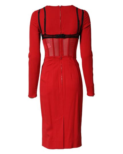 Dolce & Gabbana Black Red Contrasting Bra Cady Midi Dress