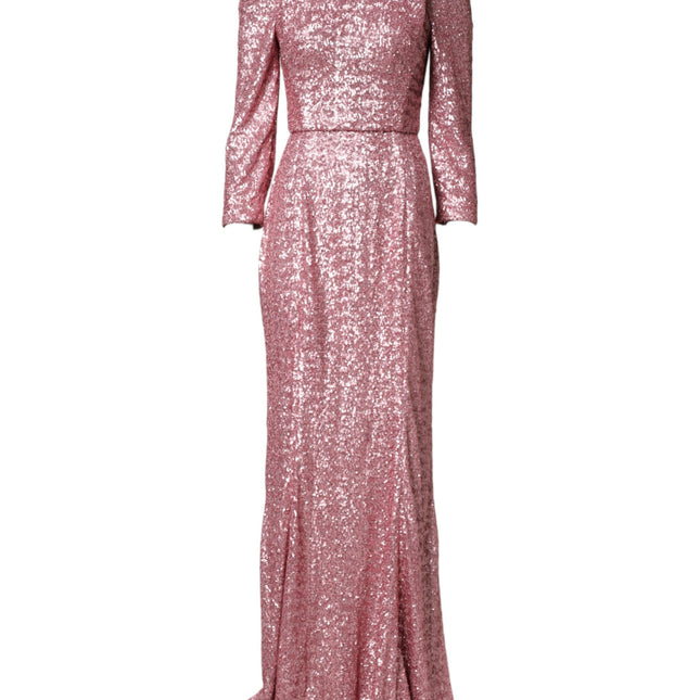 Dolce & Gabbana Pink Sequinned Mermaid Long Gown Dress