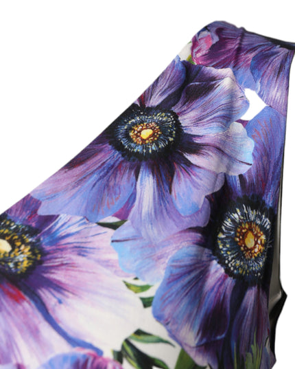 Dolce & Gabbana Purple Anemone Print Pleated Midi Dress