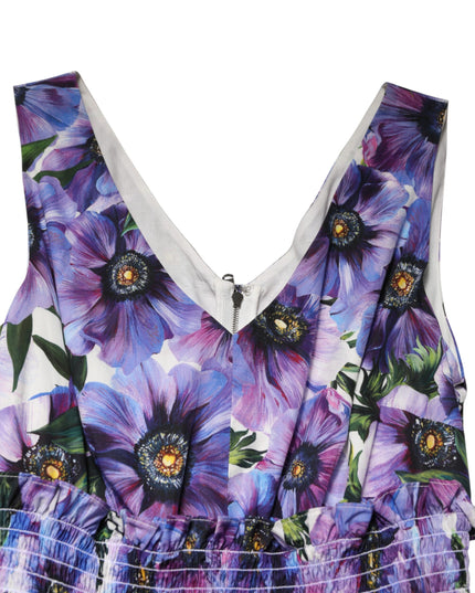 Dolce & Gabbana Purple Anemone Print Pleated Midi Dress