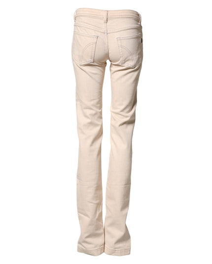 Dolce & Gabbana Beige Low Waist Cotton Slim Fit Denim Trousers Jeans