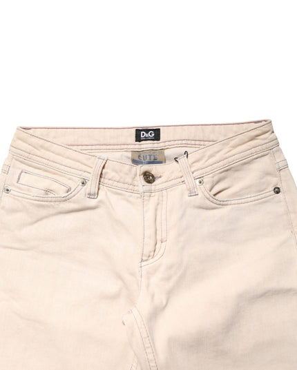 Dolce & Gabbana Beige Low Waist Cotton Slim Fit Denim Trousers Jeans