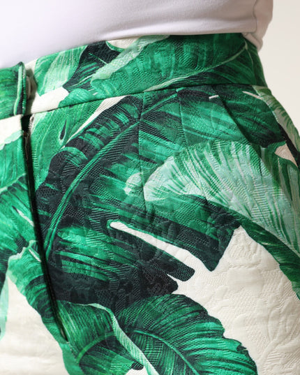 Dolce & Gabbana White Green Leaf High Waist Trousers Pants