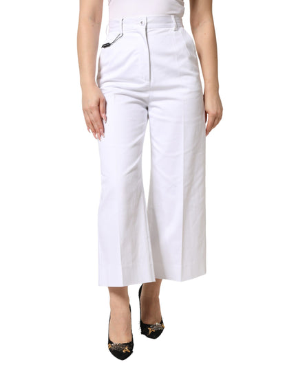 Dolce & Gabbana White Cotton High Waist WideLeg Cropped Pants