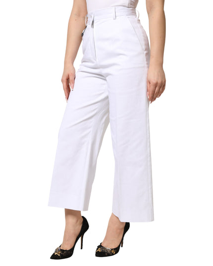 Dolce & Gabbana White Cotton High Waist WideLeg Cropped Pants