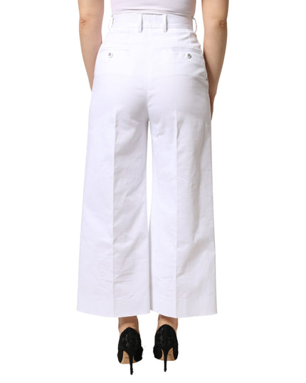 Dolce & Gabbana White Cotton High Waist WideLeg Cropped Pants