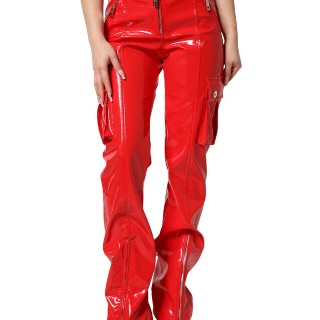 Dolce & Gabbana Red Glossy Polyester Cargo Boot Cut Pants