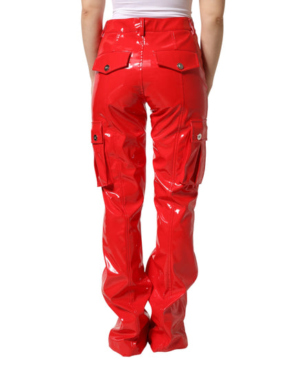 Dolce & Gabbana Red Glossy Polyester Cargo Boot Cut Pants