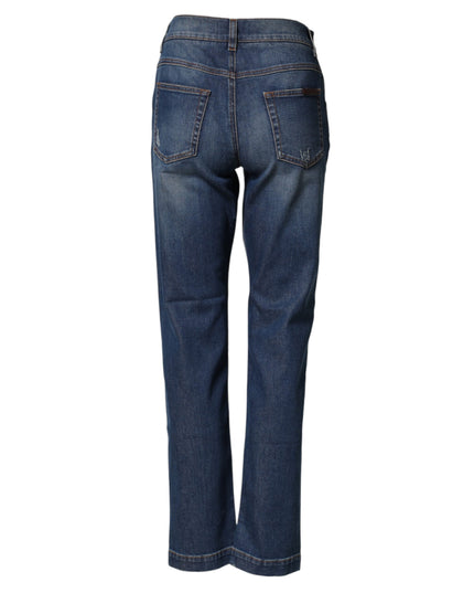 Dolce & Gabbana Blue Floral Embroidered BOYFRIEND Denim Jeans