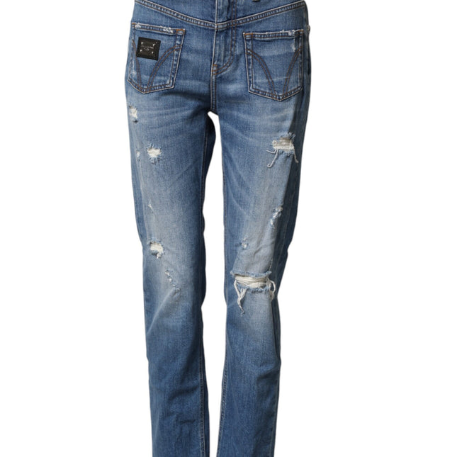 Dolce & Gabbana Blue Distressed Washed Cotton Denim Jeans