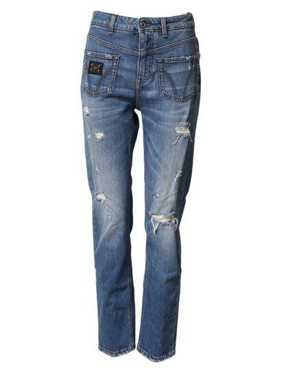 Dolce & Gabbana Blue Distressed Washed Cotton Denim Jeans