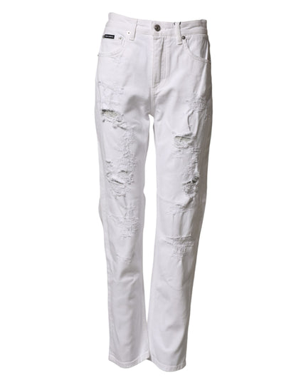 Dolce & Gabbana White Distressed Cotton BOYFRIEND Denim Jeans