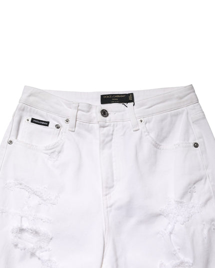 Dolce & Gabbana White Distressed Cotton BOYFRIEND Denim Jeans