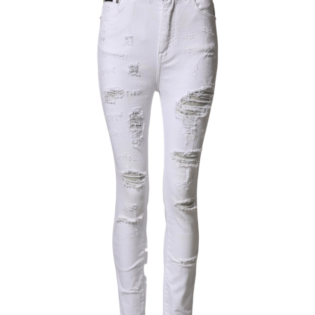 Dolce & Gabbana White Distressed High Waist Denim Jeans