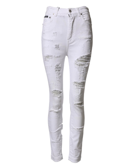 Dolce & Gabbana White Distressed High Waist Denim Jeans
