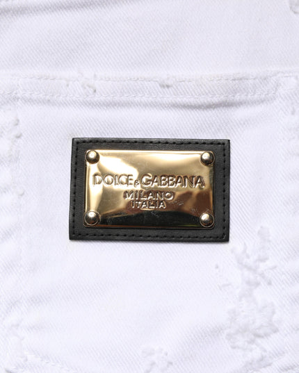 Dolce & Gabbana White Distressed High Waist Denim Jeans