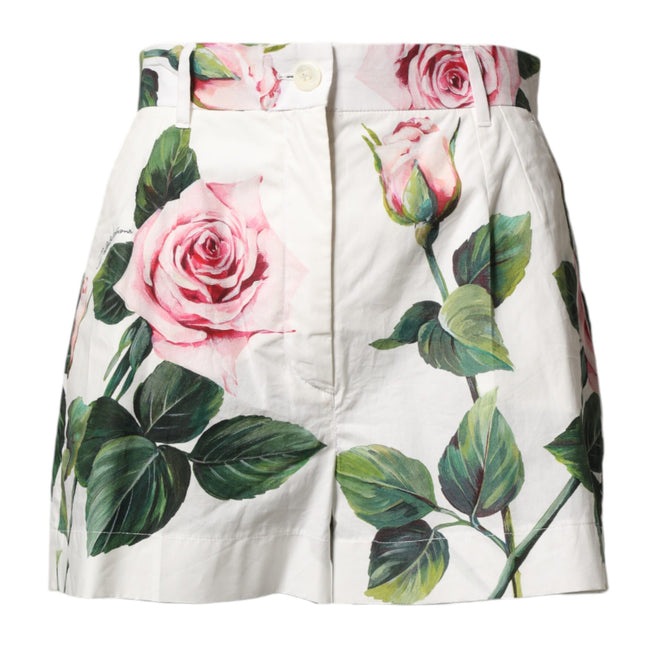 Dolce & Gabbana White Floral Print High Waist Hotpants Short