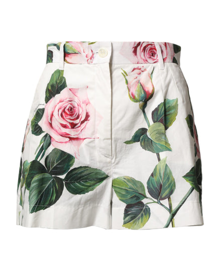 Dolce & Gabbana White Floral Print High Waist Hotpants Short