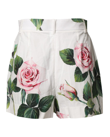 Dolce & Gabbana White Floral Print High Waist Hotpants Short
