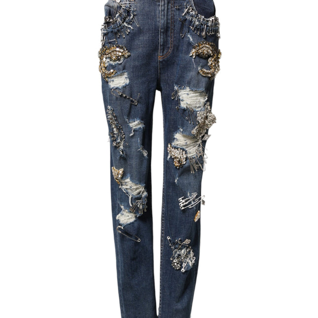 Dolce & Gabbana Blue Cotton Rhinestone Embellish Denim Jeans