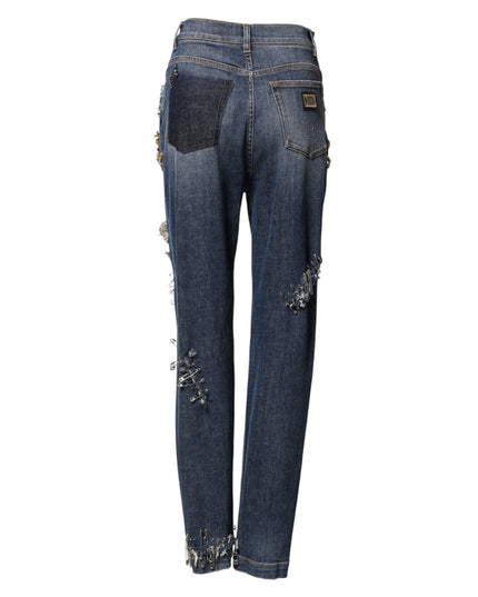Dolce & Gabbana Blue Cotton Rhinestone Embellish Denim Jeans