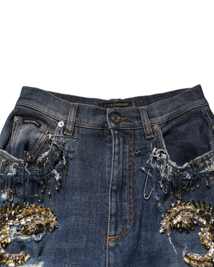Dolce & Gabbana Blue Cotton Rhinestone Embellish Denim Jeans