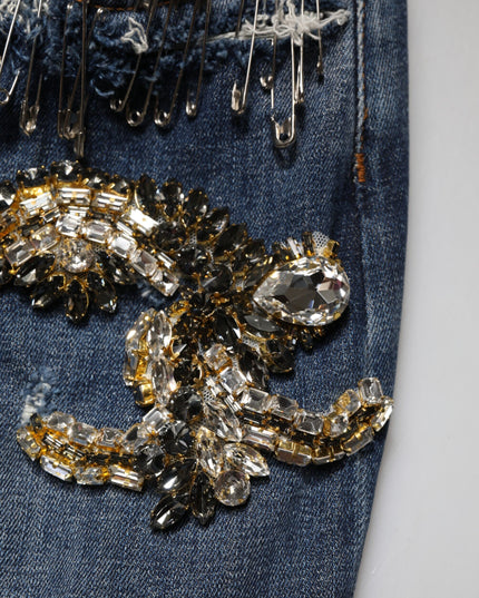 Dolce & Gabbana Blue Cotton Rhinestone Embellish Denim Jeans