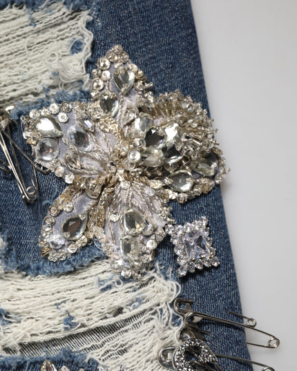 Dolce & Gabbana Blue Cotton Rhinestone Embellish Denim Jeans