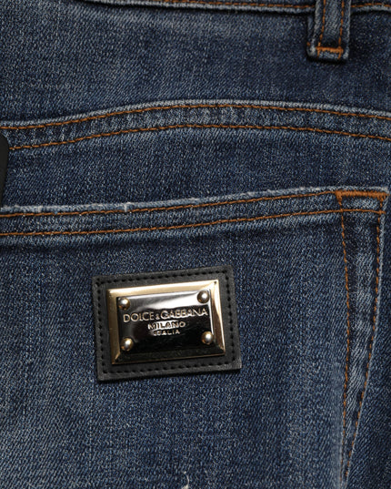 Dolce & Gabbana Blue Cotton Rhinestone Embellish Denim Jeans