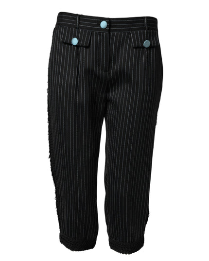 Dolce & Gabbana Black Wool Stripes Cropped Trouser Pants